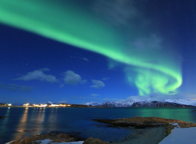 Stock Images northern lights, Norway, lake, winter, 5k, Stock Images 887417254